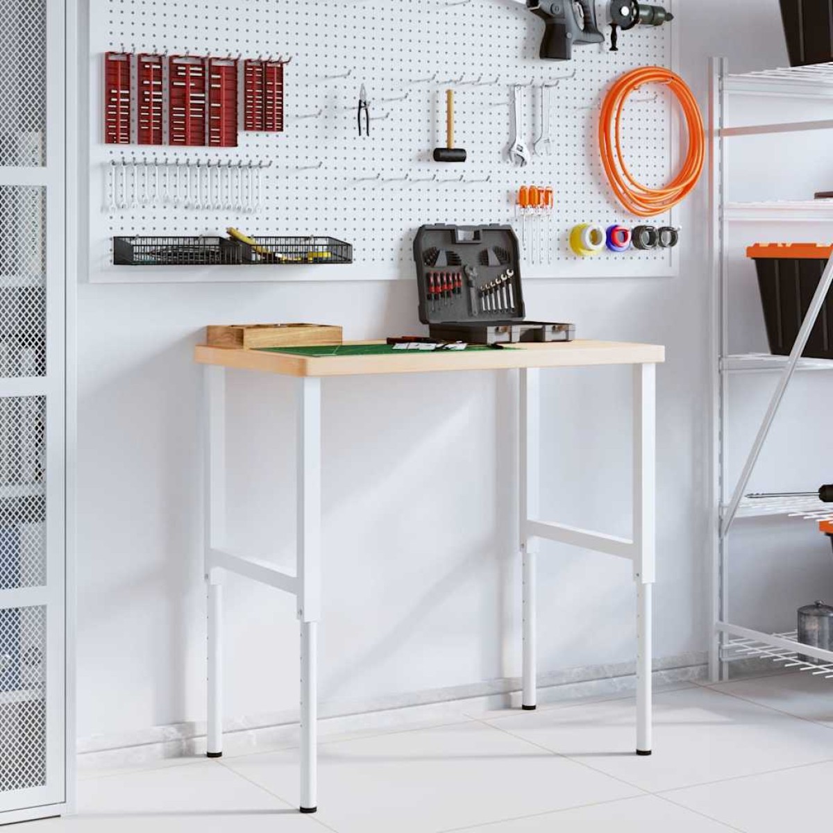 vidaXL Πάγκος Εργασίας Ορθογώνιος 100x60x(73-99,5) εκ Μασίφ Ξύλο Δρυός