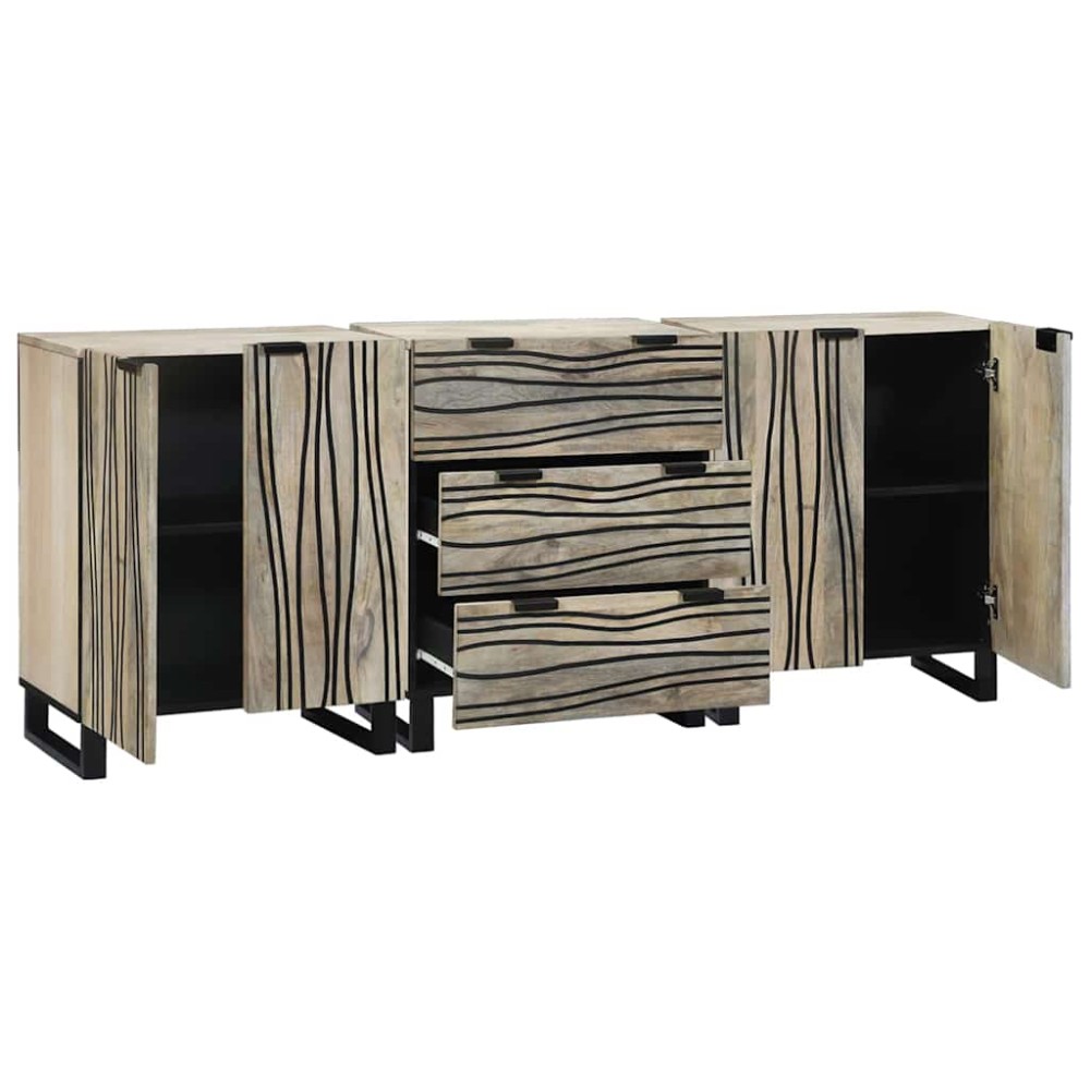 vidaXL Σετ Μπουφέδων 3 τμχ. Λευκό 180 x 33 x 75 εκ. Στερεό ξύλο μάνγκο