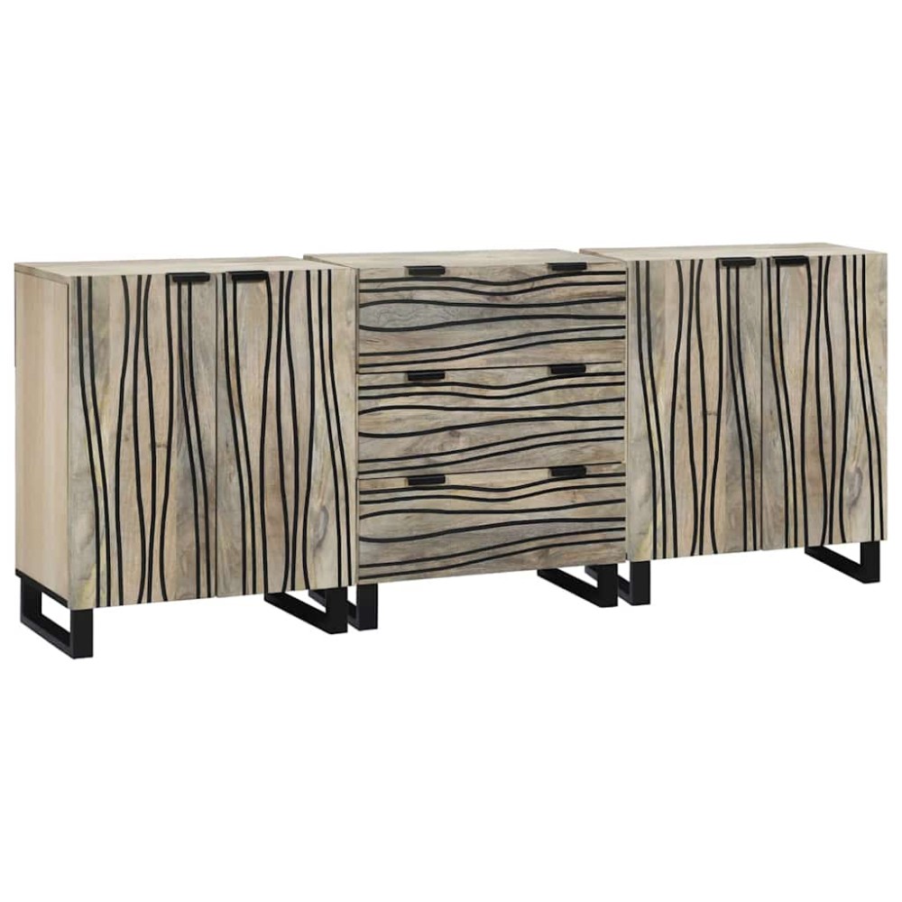 vidaXL Σετ Μπουφέδων 3 τμχ. Λευκό 180 x 33 x 75 εκ. Στερεό ξύλο μάνγκο