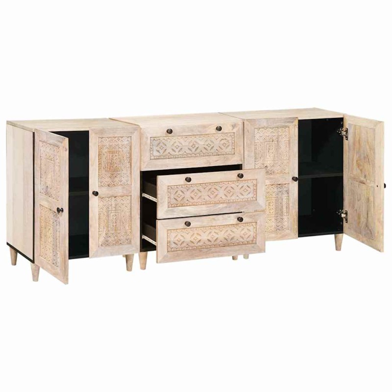 vidaXL Πλαϊνό γραφείο 3 τμχ. 180 x 33,5 x 75 εκ. Μασίφ ξύλο μάνγκο