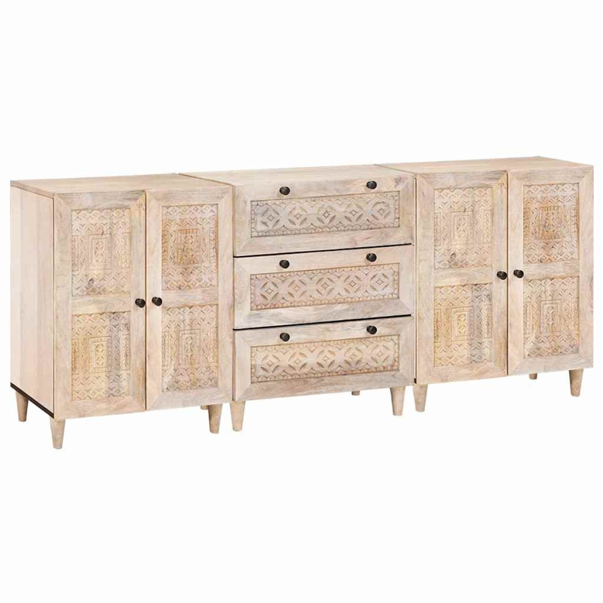 vidaXL Πλαϊνό γραφείο 3 τμχ. 180 x 33,5 x 75 εκ. Μασίφ ξύλο μάνγκο