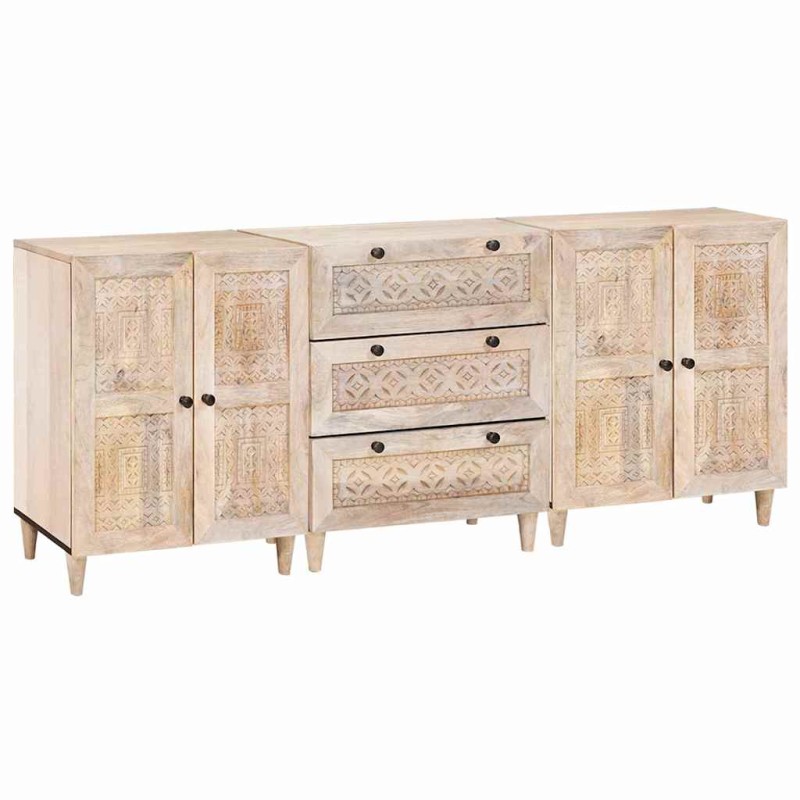vidaXL Πλαϊνό γραφείο 3 τμχ. 180 x 33,5 x 75 εκ. Μασίφ ξύλο μάνγκο