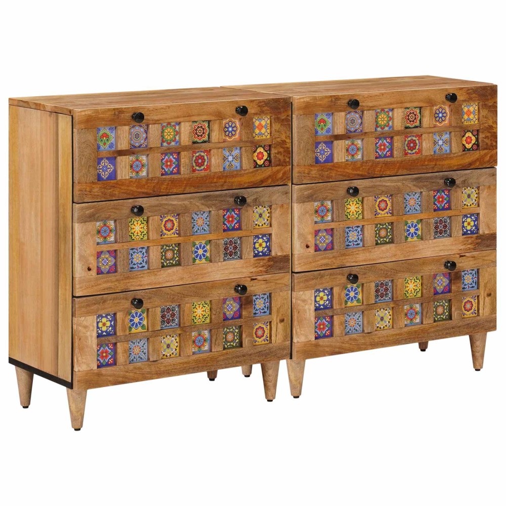 vidaXL Πλαϊνό γραφείο 2 τμχ. 60 x 33 x 75 cm Στερεό ξύλο μάνγκο Φυσικό