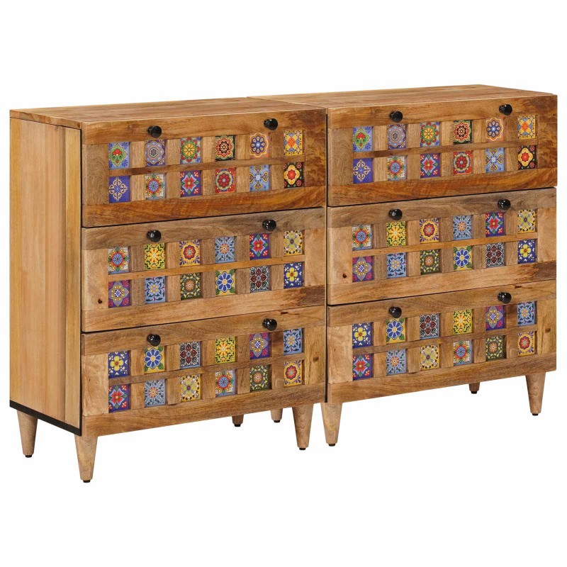 vidaXL Πλαϊνό γραφείο 2 τμχ. 60 x 33 x 75 cm Στερεό ξύλο μάνγκο Φυσικό