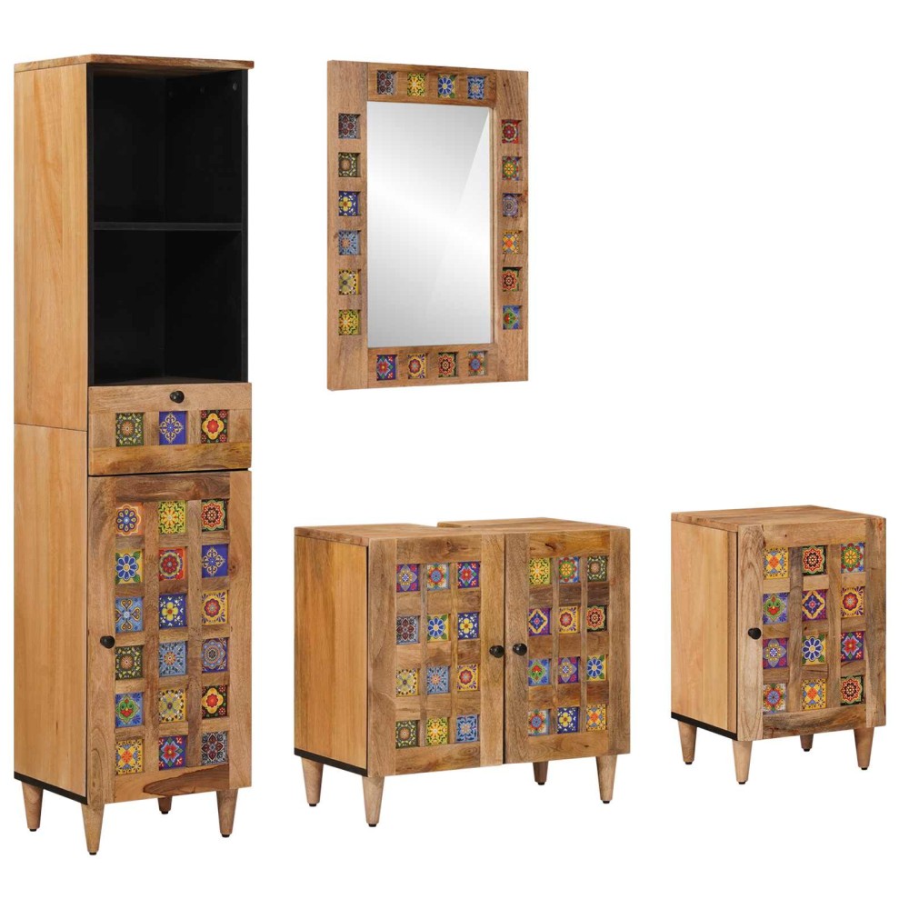 vidaXL Σετ Επίπλων Μπάνιου 4 τμχ. Φυσικό 38 x 33 x 160 εκ.