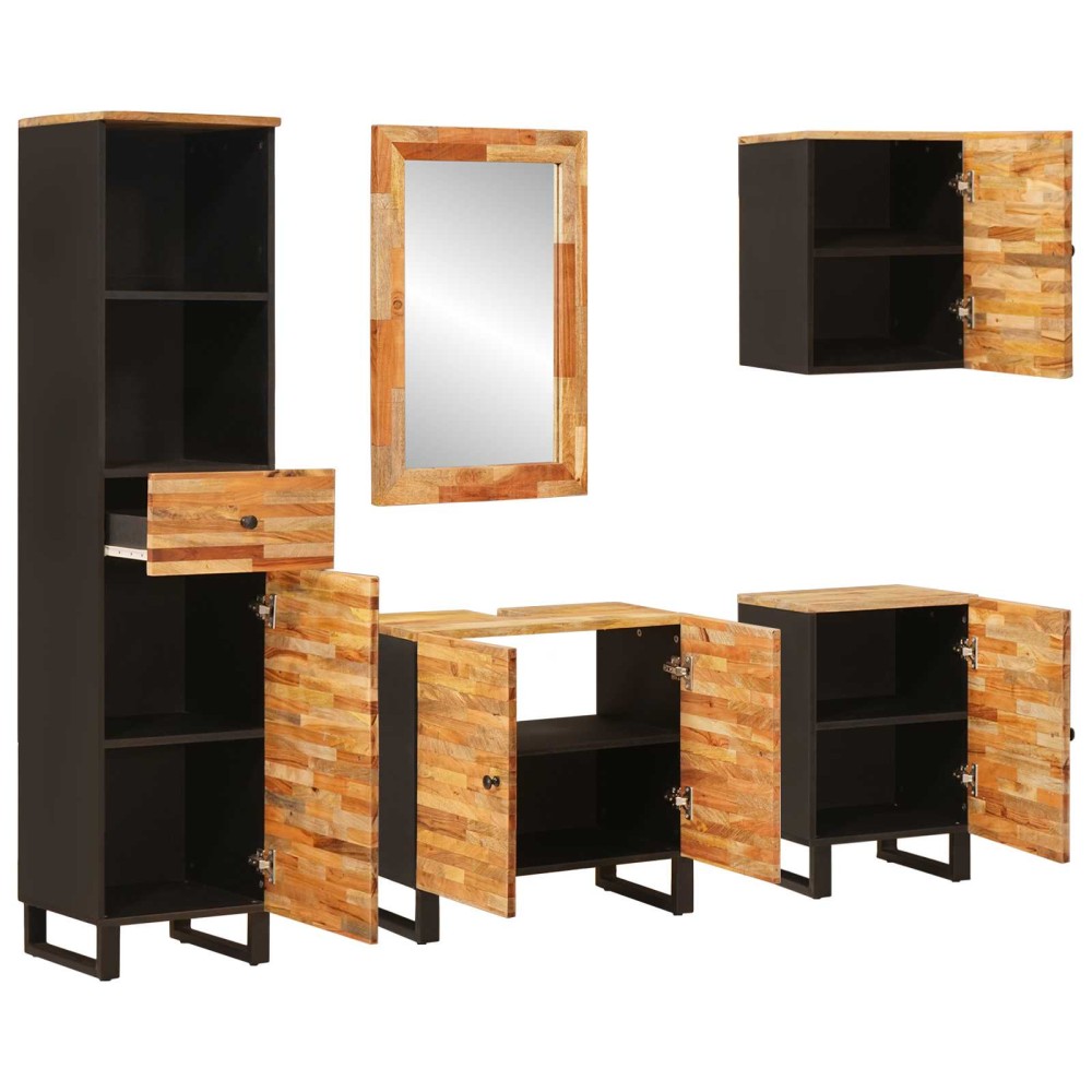 vidaXL Σετ Μπάνιου 5 τμχ. Φυσικό 38 x 33 x 160 εκ. Στερεό ξύλο μάνγκο