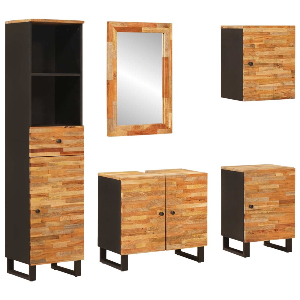 vidaXL Σετ Μπάνιου 5 τμχ. Φυσικό 38 x 33 x 160 εκ. Στερεό ξύλο μάνγκο