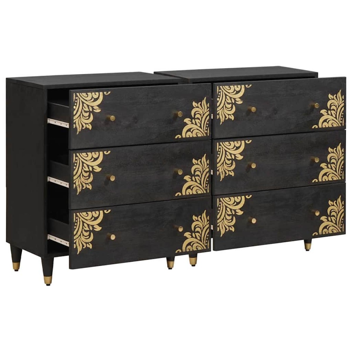 vidaXL Πλαϊνό γραφείο 2 τμχ. 60 x 33 x 75 cm Στερεό ξύλο μάνγκο Μαύρο