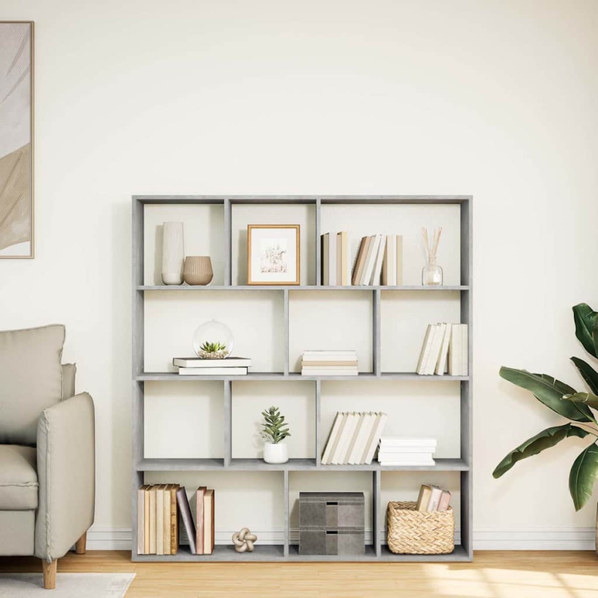 vidaXL Βιβλιοθήκη Γκρι Σκυροδέματος 132x29x141,5εκ. Επεξεργασμένο Ξύλο