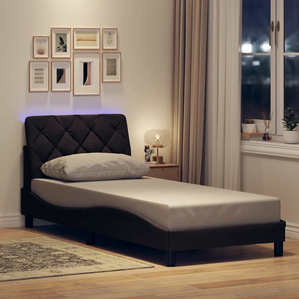 vidaXL Σκελετός Κρεβατιού με LED χωρίς Στρώμα Σκούρο Καφέ 80x200 εκ. Ύφασμα