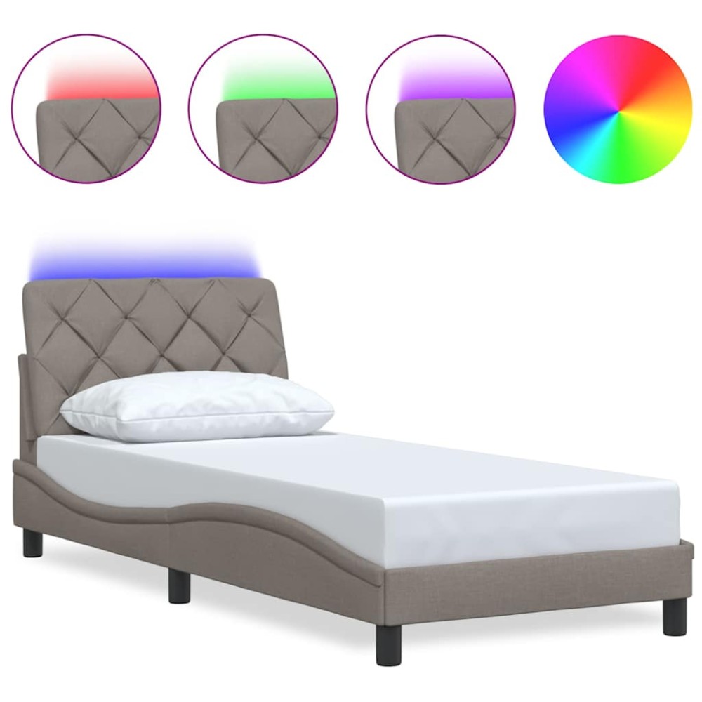 vidaXL Σκελετός Κρεβατιού με LED χωρίς Στρώμα, Ύφασμα Taupe 80x200 εκ.