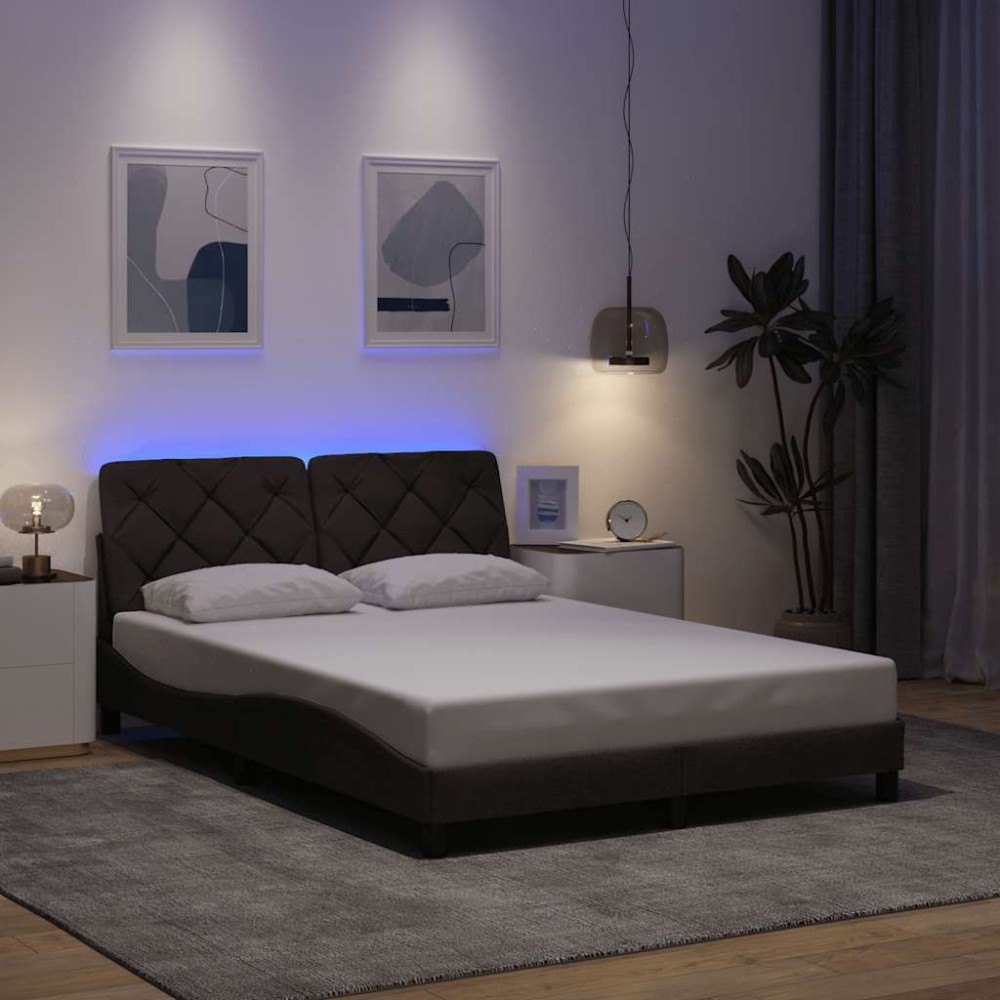 vidaXL Σκελετός Κρεβατιού με LED χωρίς Στρώμα Σκούρο Καφέ 140x190 εκ. Ύφασμα