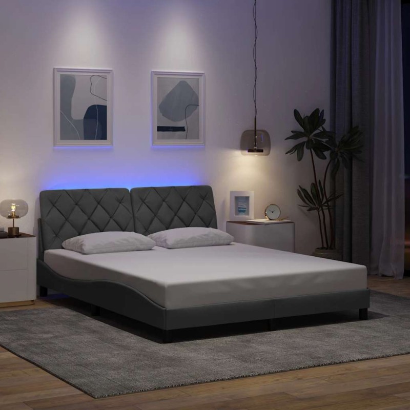 vidaXL Σκελετός Κρεβατιού με LED Χωρίς Στρώμα Αν. Γκρι 160x200 εκ.