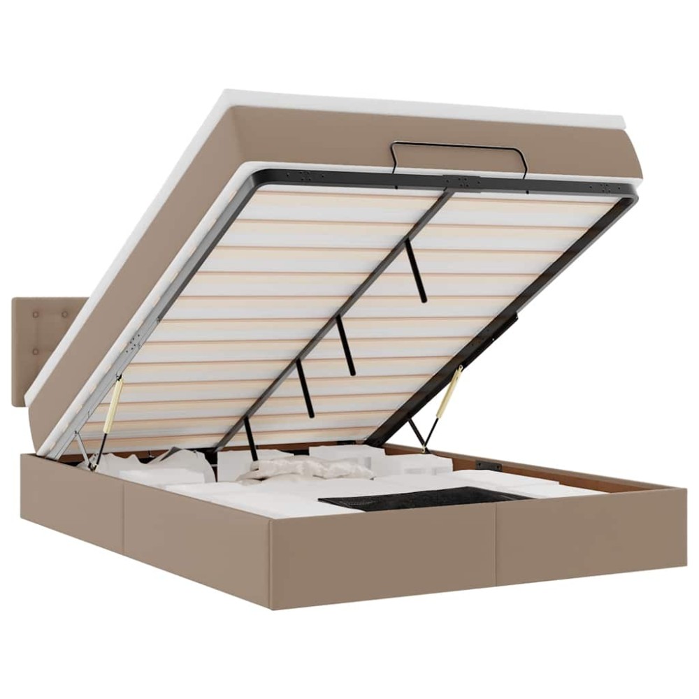 vidaXL Κρεβάτι-Μονό κρεβάτι με στρώματα και LED Cappuccino 140x190 εκ. από τεχνητό δέρμα