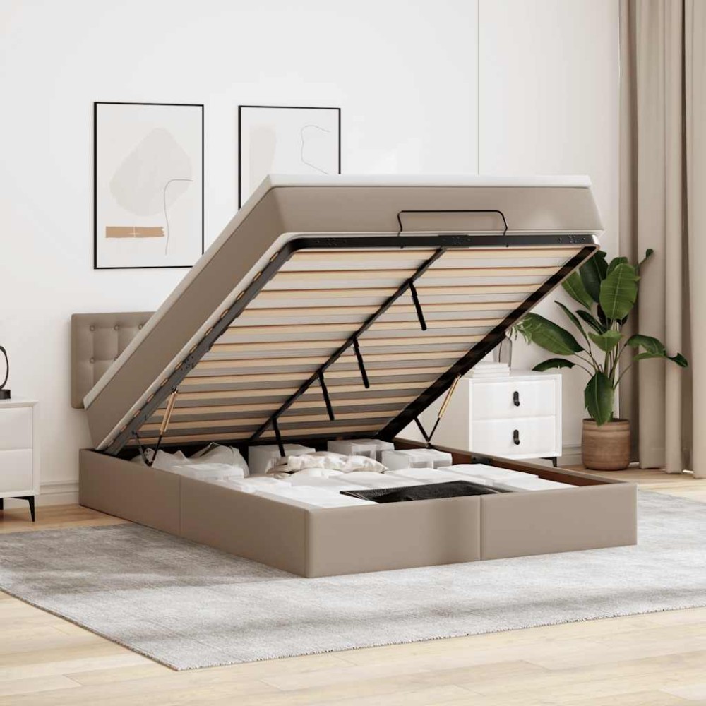 vidaXL Κρεβάτι-Μονό κρεβάτι με στρώματα και LED Cappuccino 140x190 εκ. από τεχνητό δέρμα