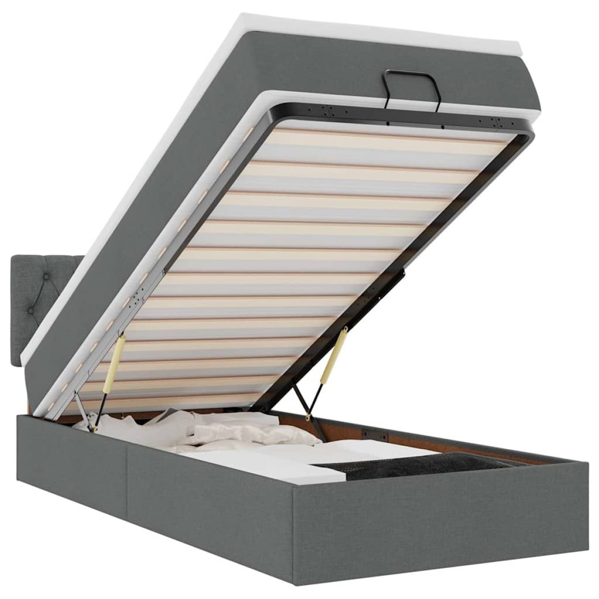 vidaXL Οθωμανικό κρεβάτι με στρώμα & LEDs Σκούρο γκρι 90x200 cm Ύφασμα