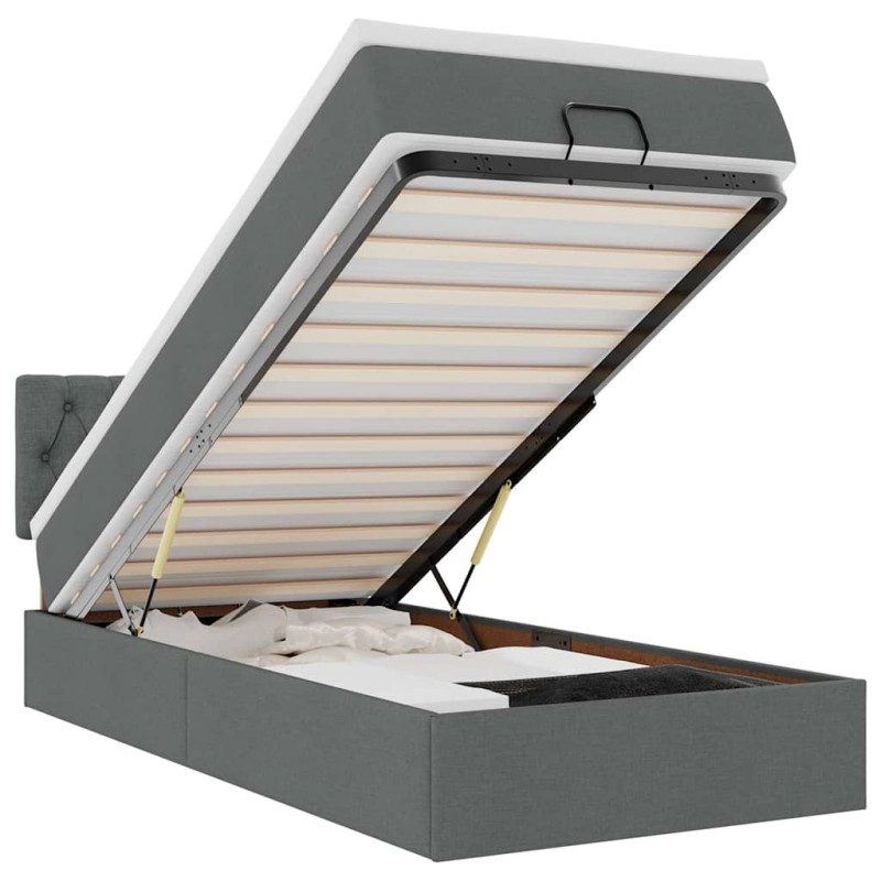 vidaXL Οθωμανικό κρεβάτι με στρώμα & LEDs Σκούρο γκρι 90x200 cm Ύφασμα