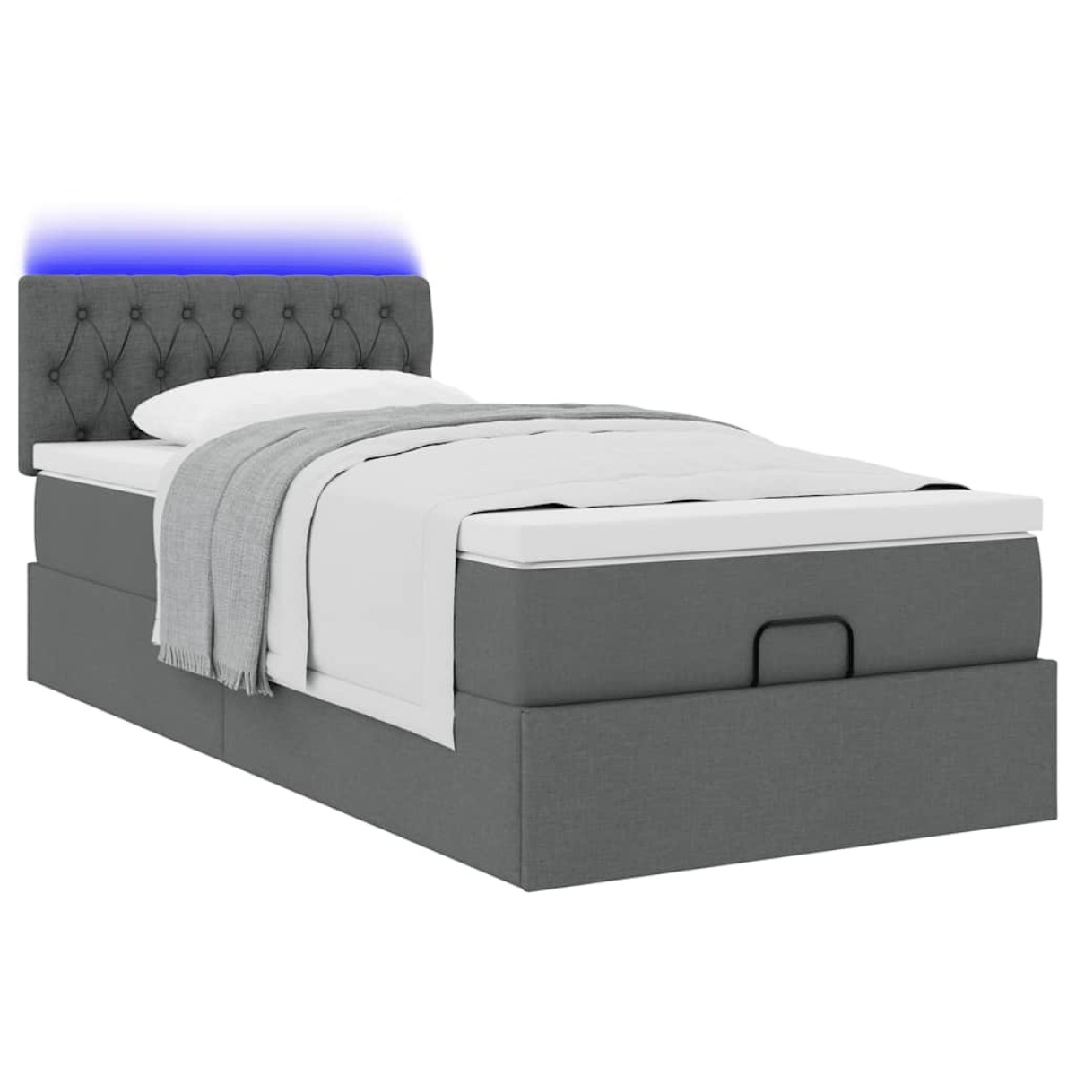 vidaXL Οθωμανικό κρεβάτι με στρώμα & LEDs Σκούρο γκρι 90x200 cm Ύφασμα