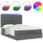 vidaXL Οθωμανικό κρεβάτι με στρώμα & LEDs Σκούρο γκρι 140x190cm Ύφασμα