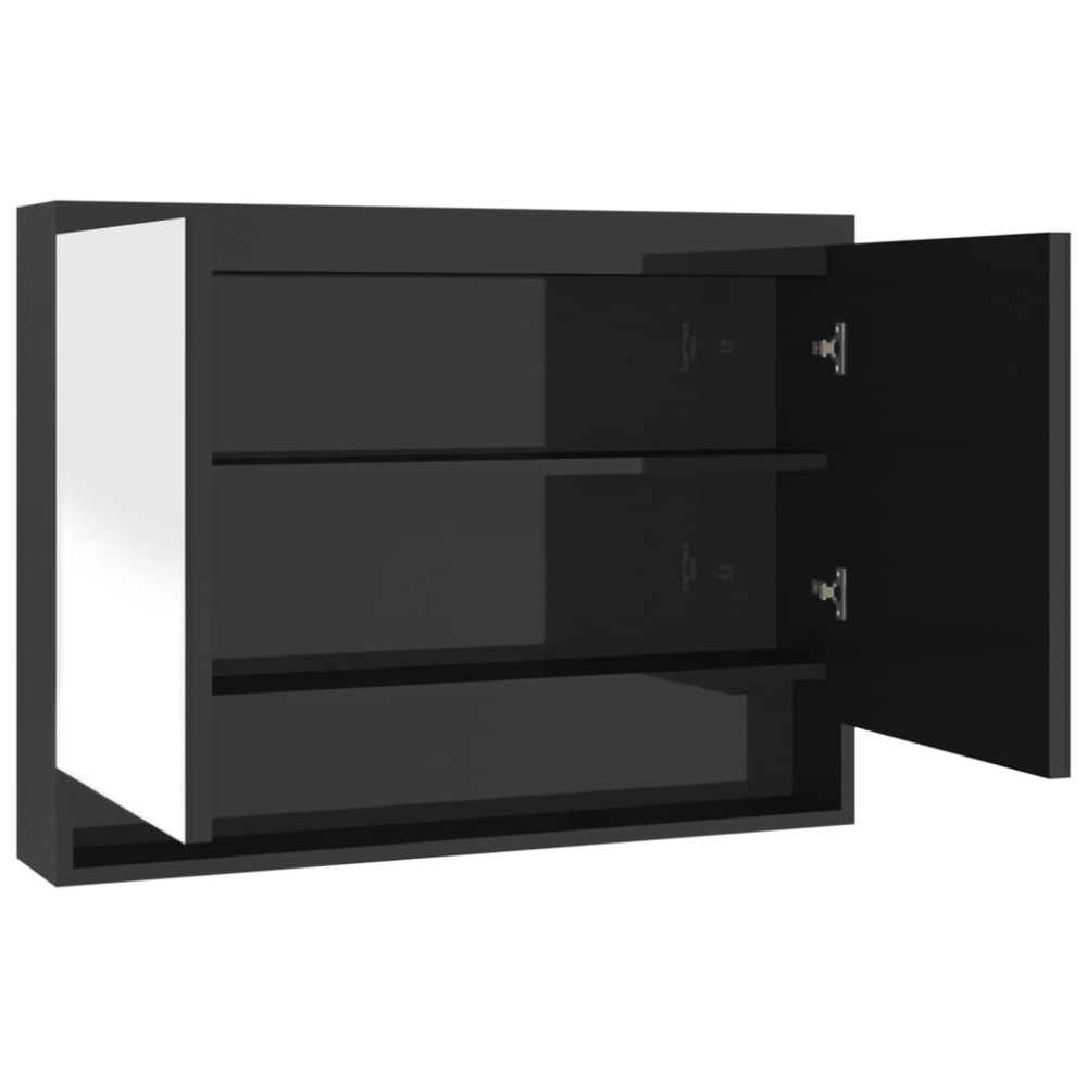 vidaXL Ντουλάπι Μπάνιου με Καθρέφτη 80x15x60 εκ. Λαμπερό Μαύρο από MDF