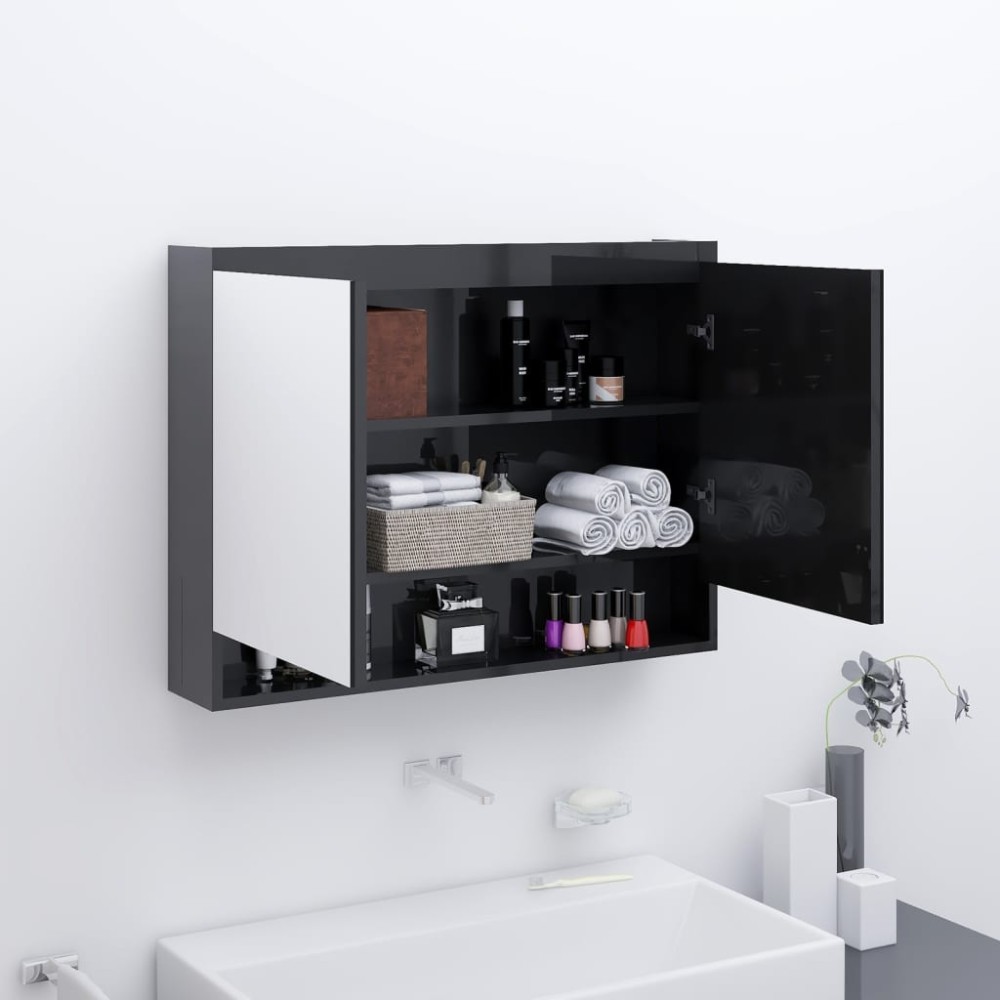 vidaXL Ντουλάπι Μπάνιου με Καθρέφτη 80x15x60 εκ. Λαμπερό Μαύρο από MDF