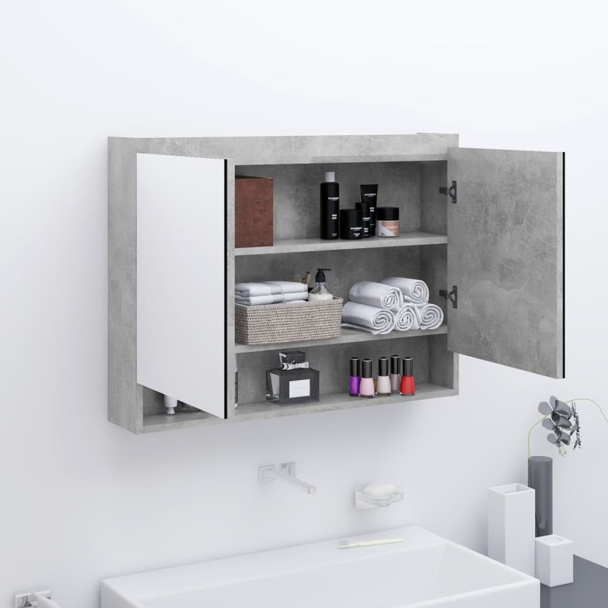 vidaXL Ντουλάπι Μπάνιου με Καθρέφτη 80x15x60 εκ. Γκρι Σκυρ. από MDF