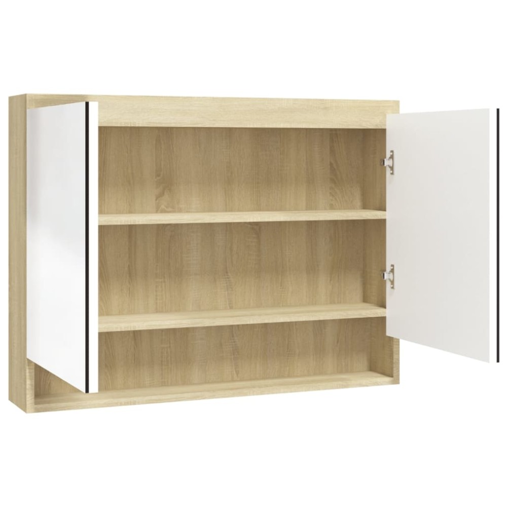 vidaXL Ντουλάπι Μπάνιου με Καθρέφτη 80x15x60 εκ. Λευκό/Δρυς από MDF