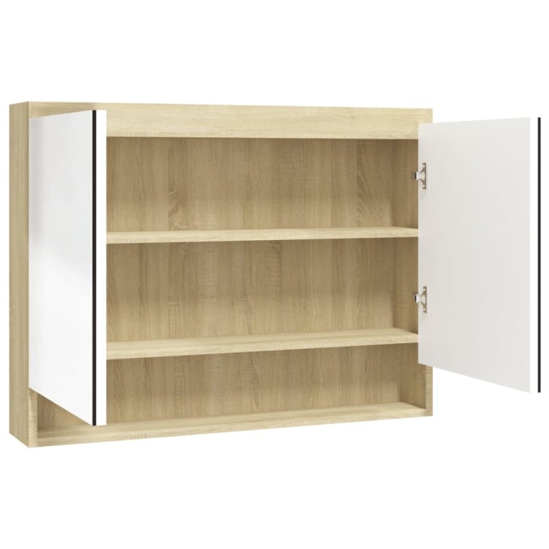 vidaXL Ντουλάπι Μπάνιου με Καθρέφτη 80x15x60 εκ. Λευκό/Δρυς από MDF