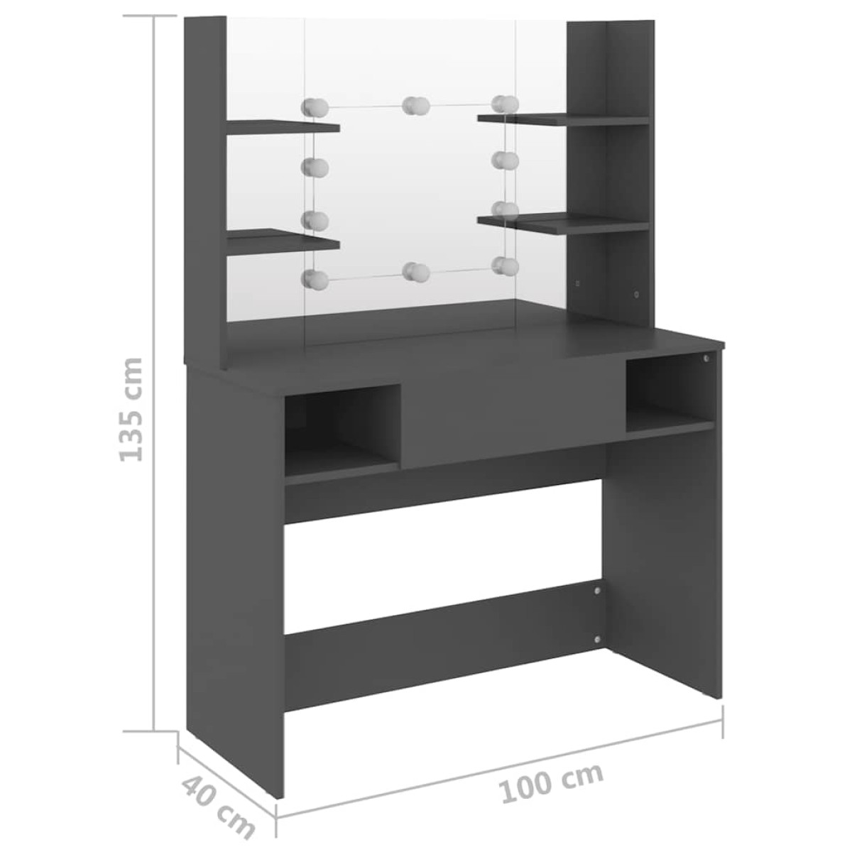 vidaXL Έπιπλο Μακιγιάζ με Φωτισμό LED Γκρι 100 x 40 x 135 εκ. από MDF