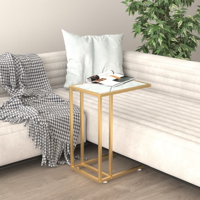 vidaXL Τραπέζι Υπολογ. Βοηθ. Λευκό Όψη Μαρμάρου 50x35x65εκ. Ψημ. Γυαλί