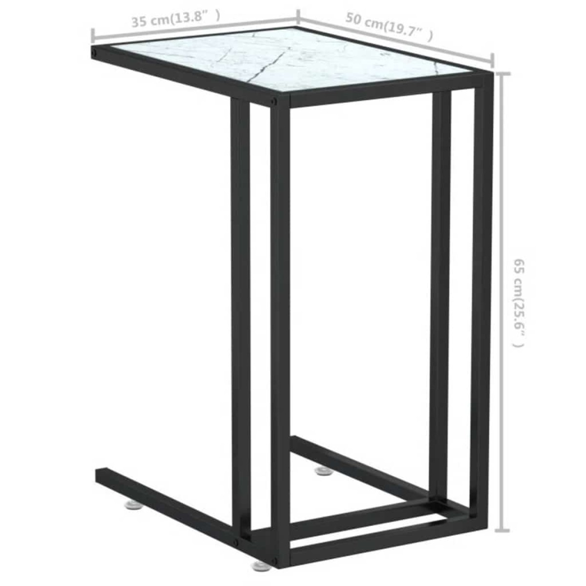 vidaXL Τραπέζι Υπολογ. Βοηθ. Λευκό Οψη Μαρμάρου 50x35x65εκ. Ψημ. Γυαλί