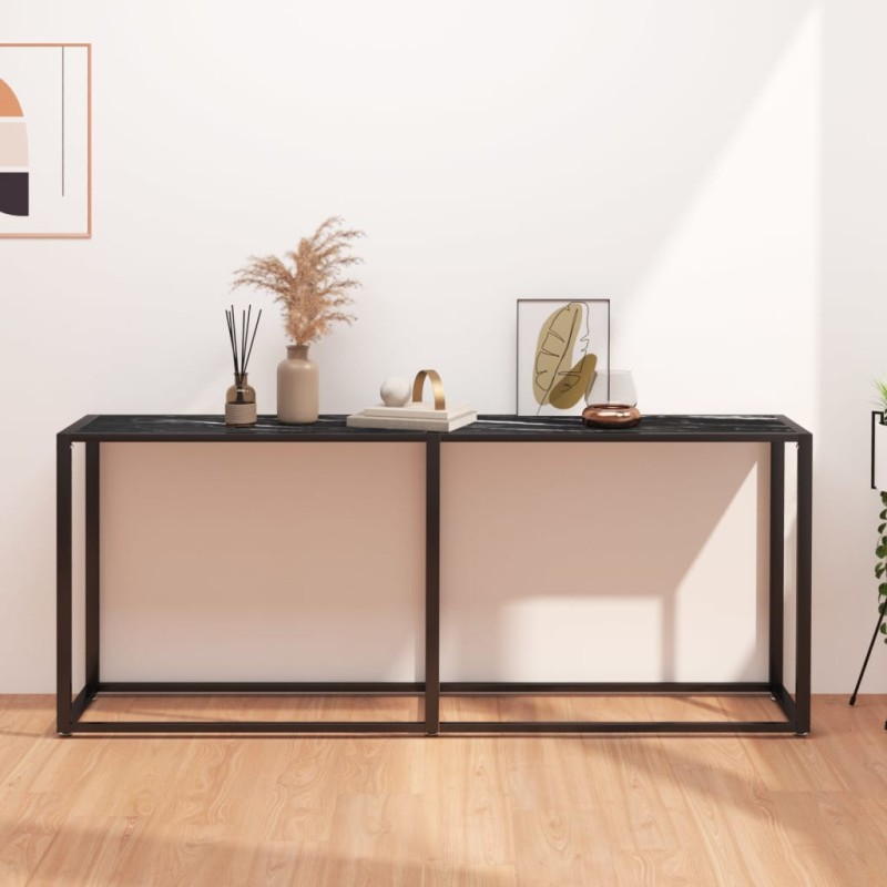 vidaXL Τραπέζι Κονσόλα Μαύρο Όψη Μαρμάρου 180x35x75,5 εκ. Ψημένο Γυαλί