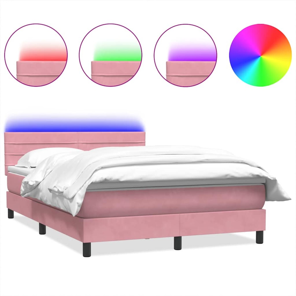 vidaXL Κρεβάτι Boxspring με Στρώμα & LED Ροζ 160x210 εκ. Βελούδινο
