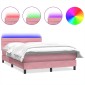 vidaXL Κρεβάτι Boxspring με Στρώμα & LED Ροζ 160x210 εκ. Βελούδινο