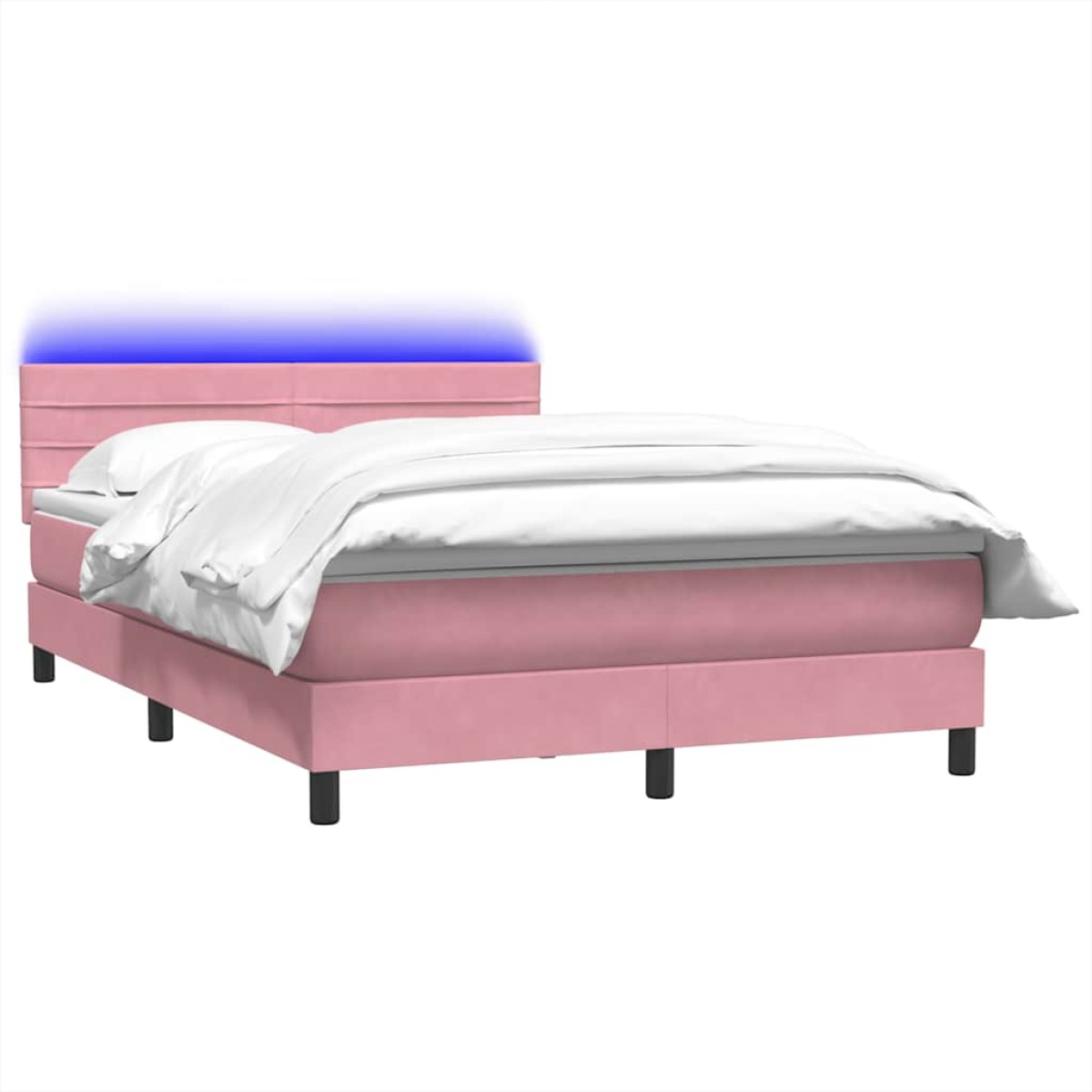 vidaXL Κρεβάτι Boxspring με Στρώμα & LED Ροζ 160x210 εκ. Βελούδινο