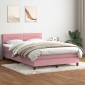 vidaXL Κρεβάτι Boxspring με Στρώμα & LED Ροζ 160x210 εκ. Βελούδινο