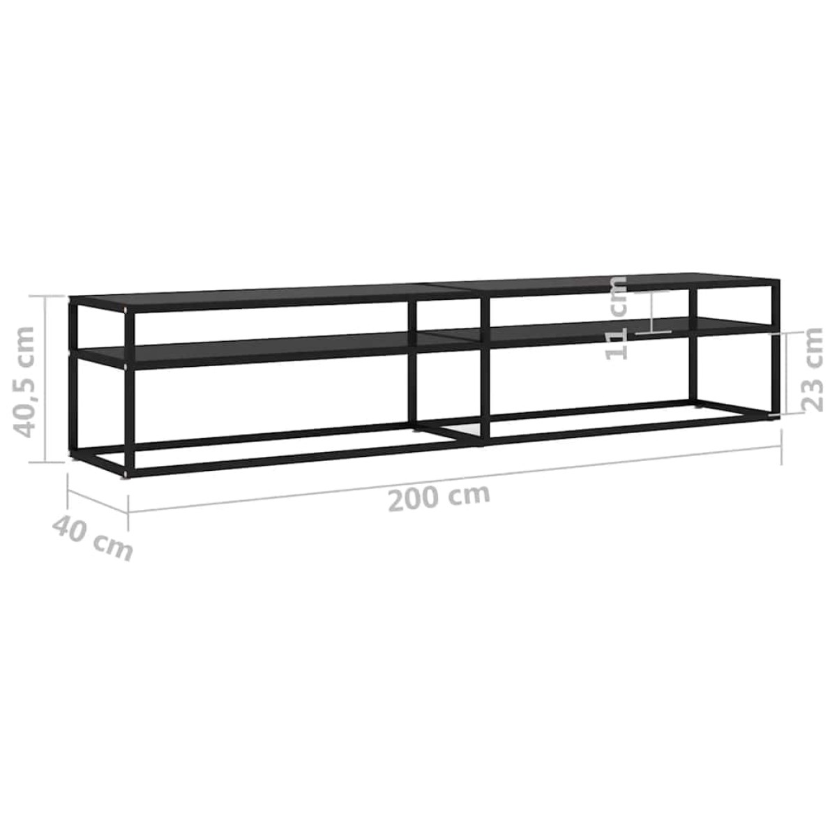 vidaXL Έπιπλο Τηλεόρασης Μαύρο 200 x 40 x 40,5 εκ. από Γυαλί Ασφαλ.