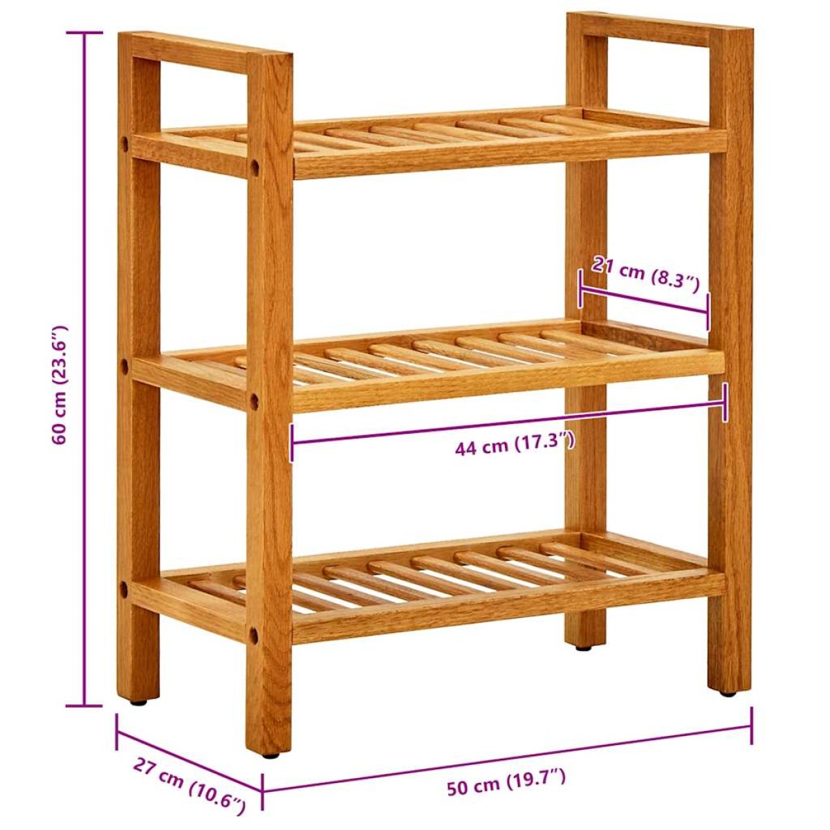 vidaXL Παπουτσοθήκη με 3 Ράφια 50 x 27 x 60 εκ. από Μασίφ Ξύλο Δρυός