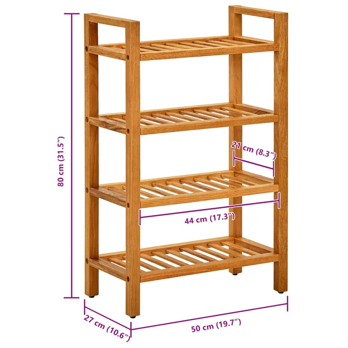 vidaXL Παπουτσοθήκη με 4 Ράφια 50 x 27 x 80 εκ. από Μασίφ Ξύλο Δρυός