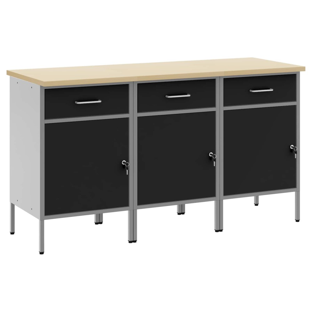 vidaXL Ντουλάπα Εργασίας 3 τμχ. Μαύρο και Γκρι 150 x 55 x 85 εκ