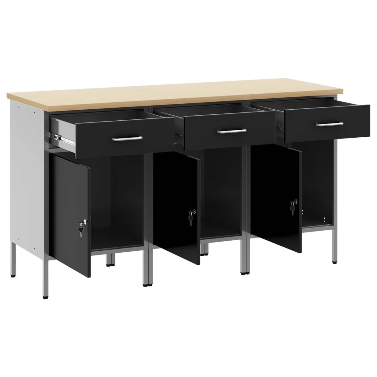 vidaXL Ντουλάπα Εργασίας 3 τμχ. Μαύρο και Γκρι 150 x 55 x 85 εκ