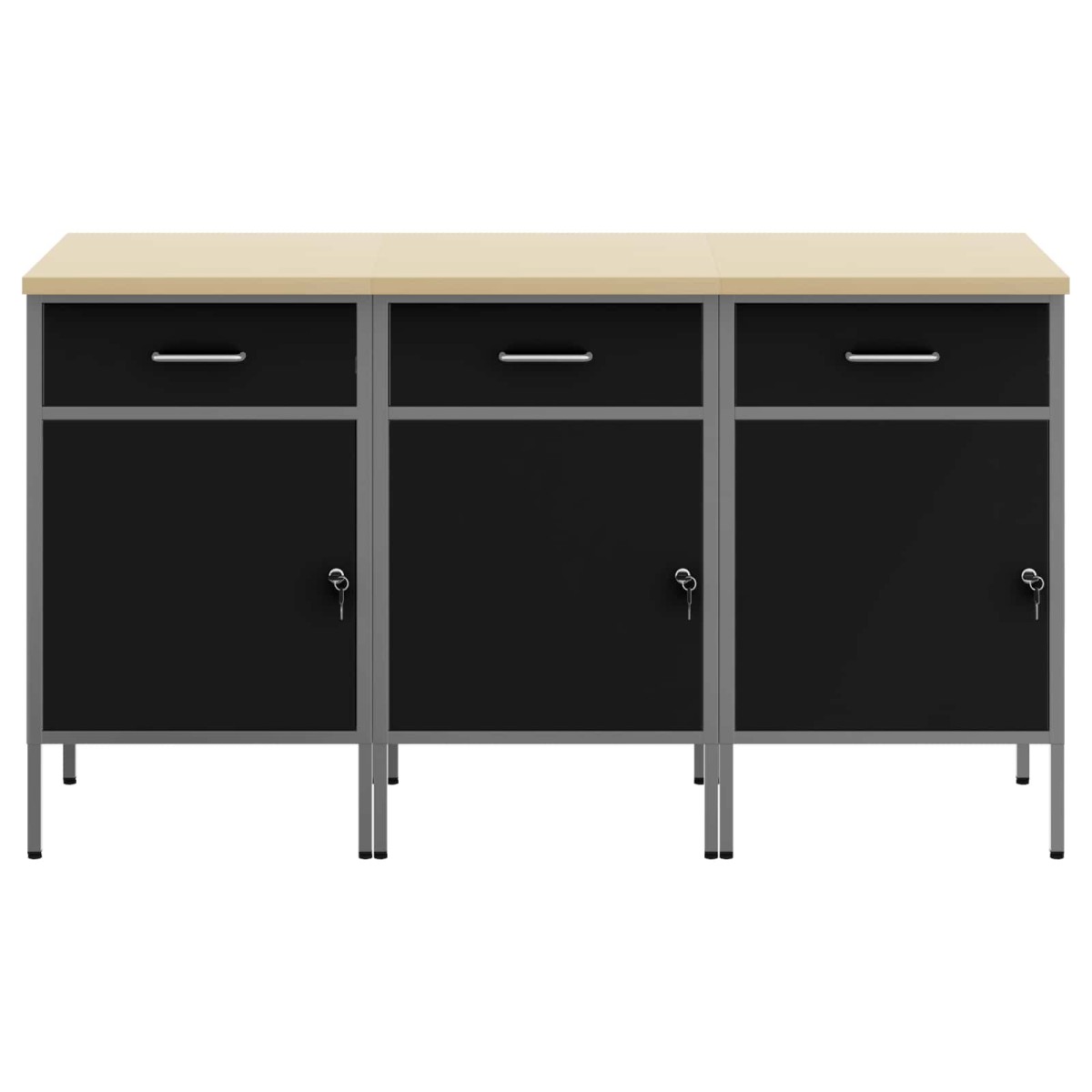 vidaXL Ντουλάπα Εργασίας 3 τμχ. Μαύρο και Γκρι 150 x 55 x 85 εκ