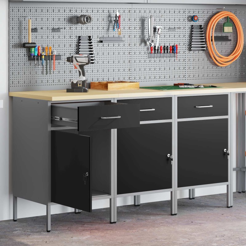 vidaXL Ντουλάπα Εργασίας 3 τμχ. Μαύρο και Γκρι 150 x 55 x 85 εκ