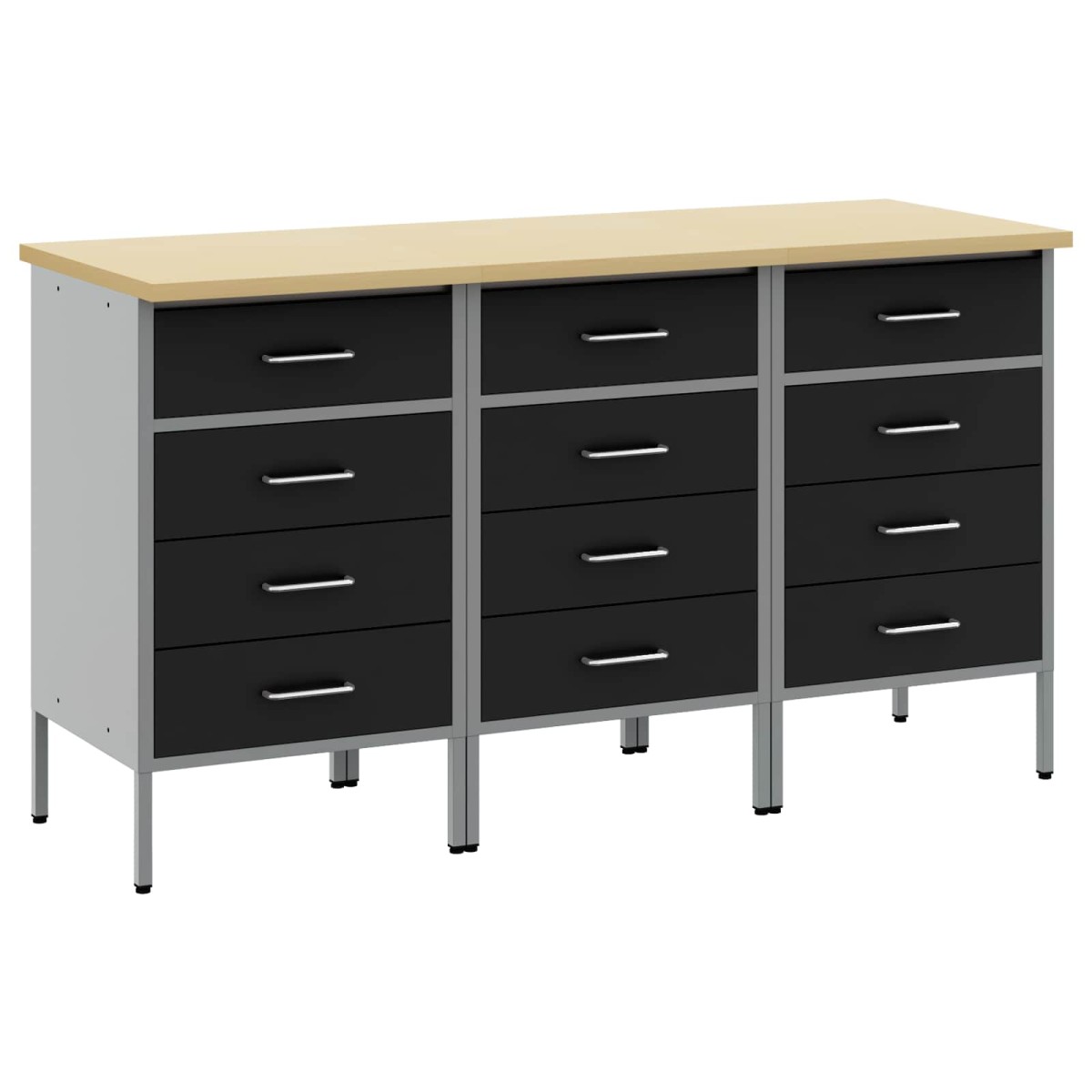 vidaXL Ντουλάπα Εργασίας 3 τμχ. Μαύρο και Γκρι 150 x 55 x 85 εκ