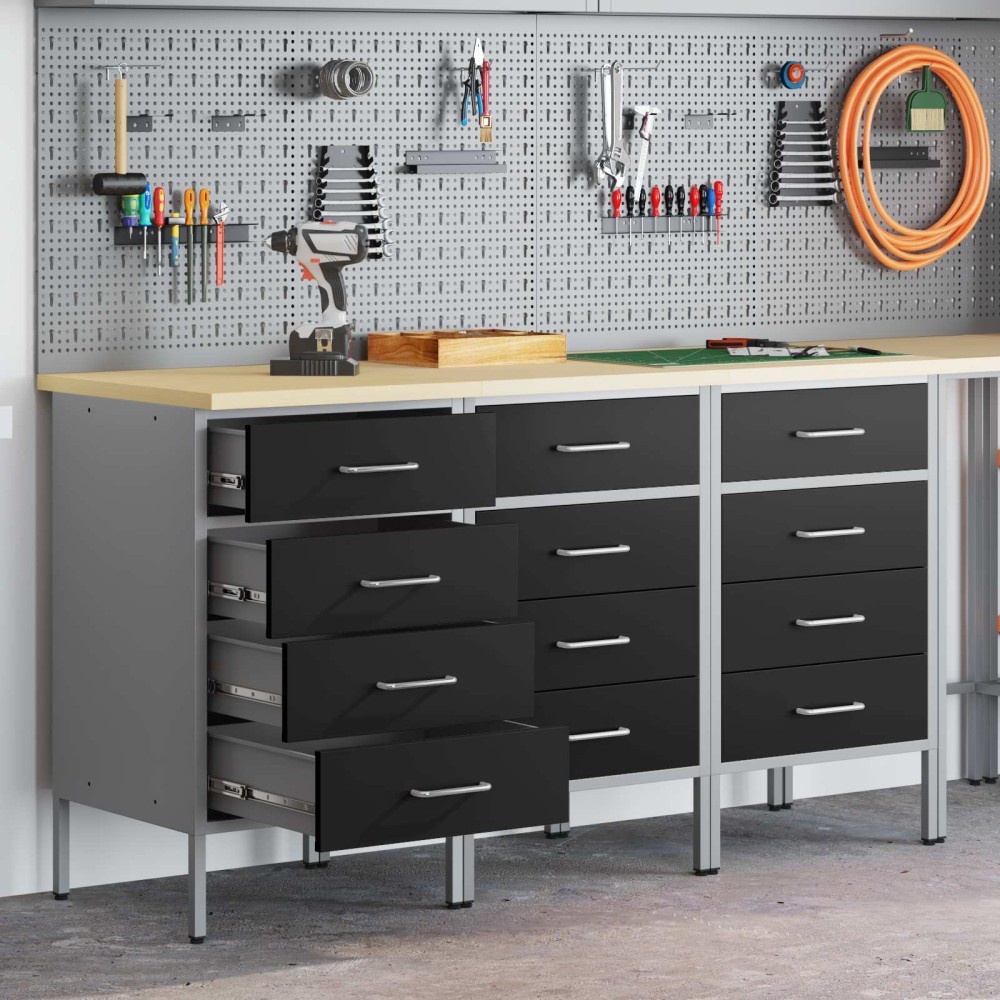 vidaXL Ντουλάπα Εργασίας 3 τμχ. Μαύρο και Γκρι 150 x 55 x 85 εκ