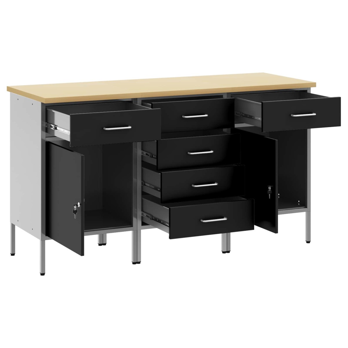 vidaXL Ντουλάπα Εργασίας 3 τμχ. Μαύρο και Γκρι 150 x 55 x 85 εκ