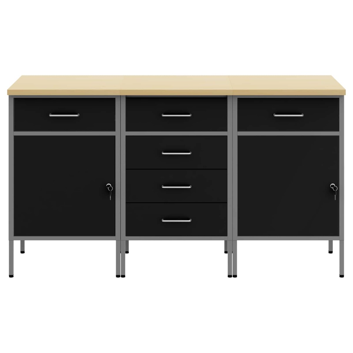 vidaXL Ντουλάπα Εργασίας 3 τμχ. Μαύρο και Γκρι 150 x 55 x 85 εκ