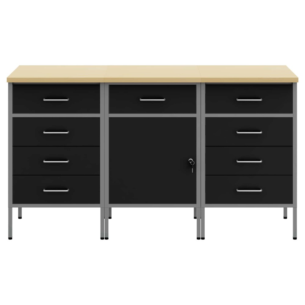 vidaXL Ντουλάπα Εργασίας 3 τμχ. Μαύρο και Γκρι 150 x 55 x 85 εκ