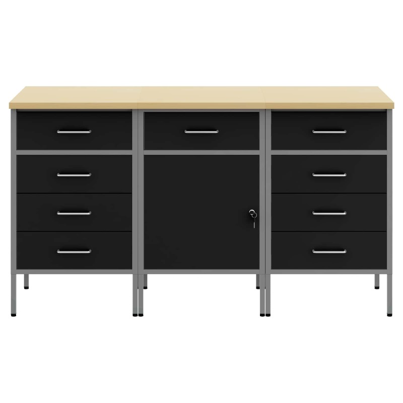 vidaXL Ντουλάπα Εργασίας 3 τμχ. Μαύρο και Γκρι 150 x 55 x 85 εκ