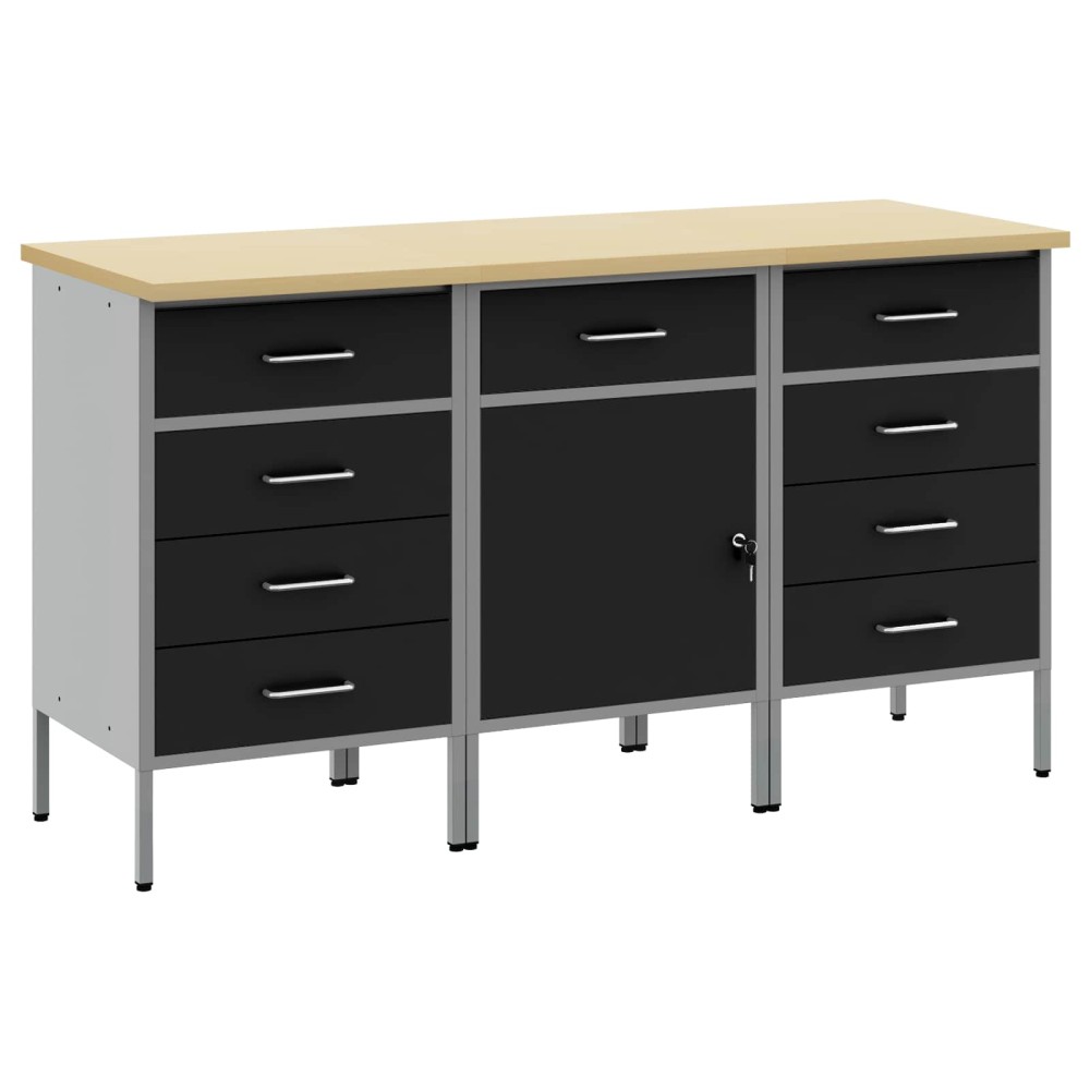 vidaXL Ντουλάπα Εργασίας 3 τμχ. Μαύρο και Γκρι 150 x 55 x 85 εκ